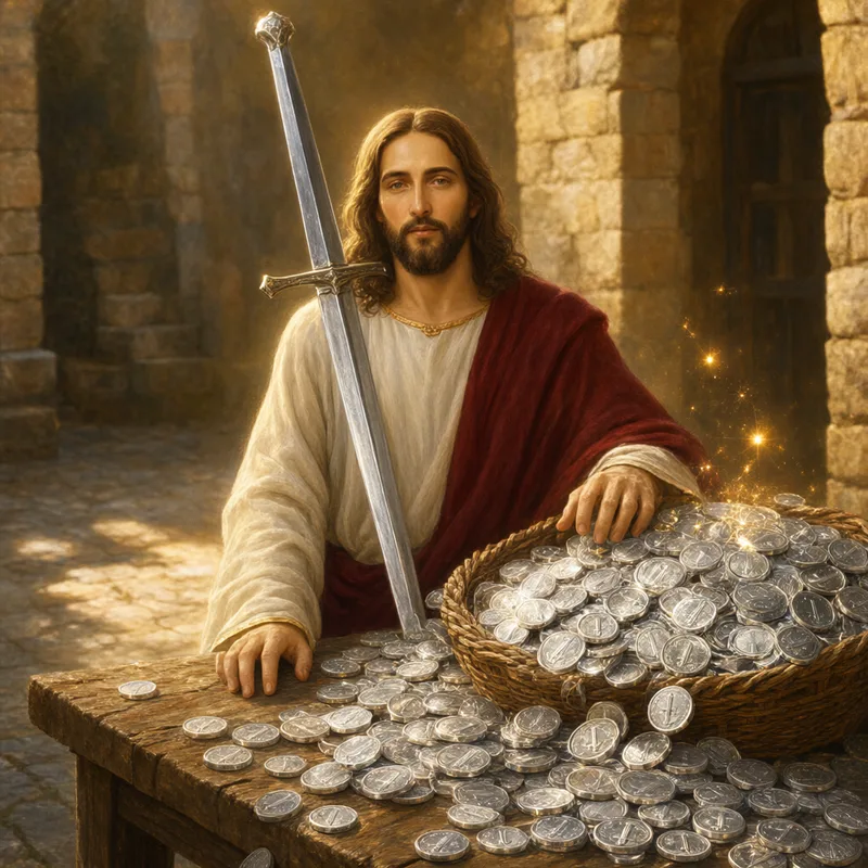 Jesus multiplying silver coins