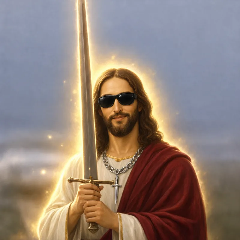 Jesus with sunglasses and a silver chain